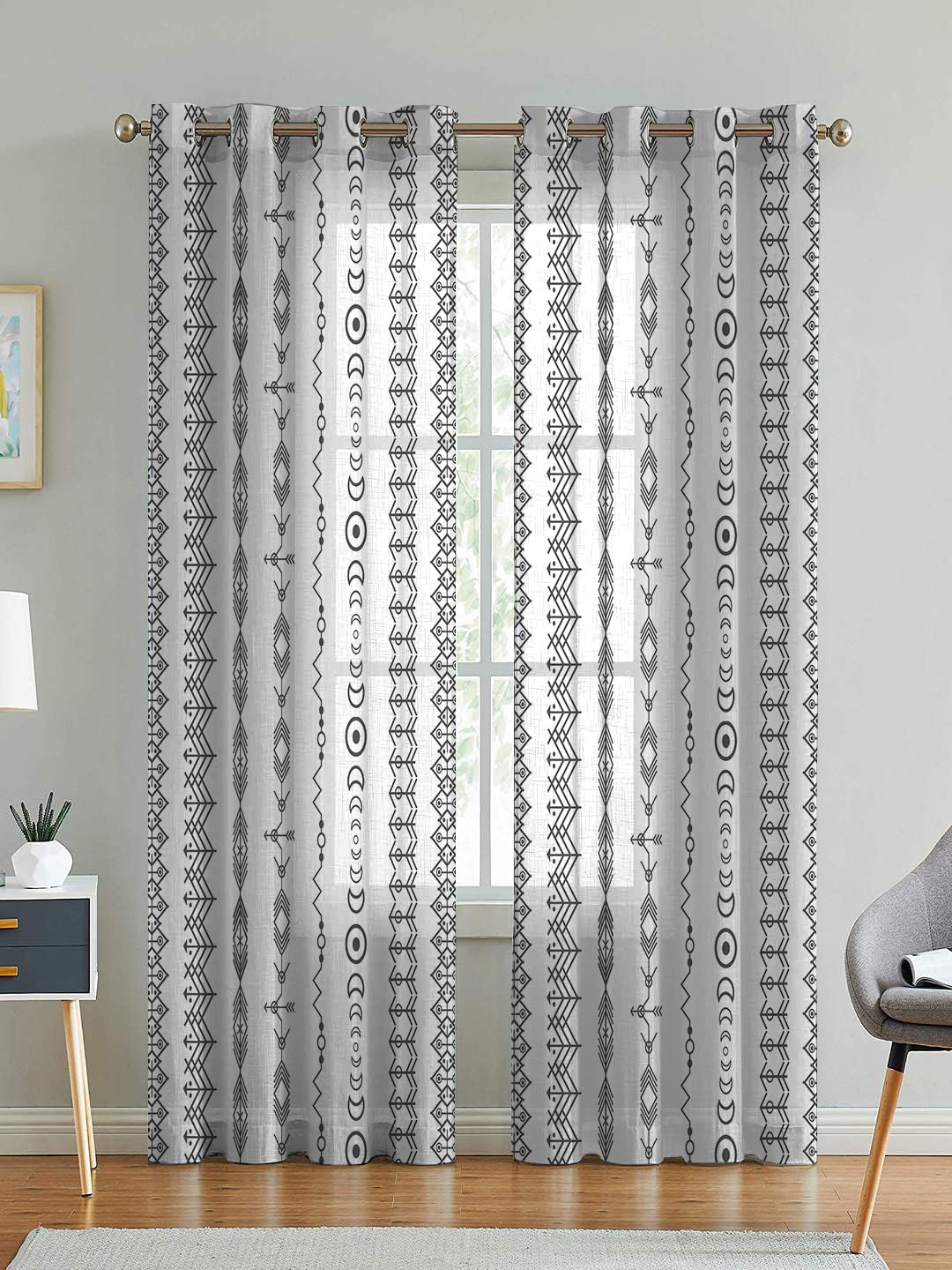 STITCHNEST Linen Textured Sheer Curtains, Semi Transparent & Light Filtering Door Curtains with Tieback and Eyelets, Pack of 2 (