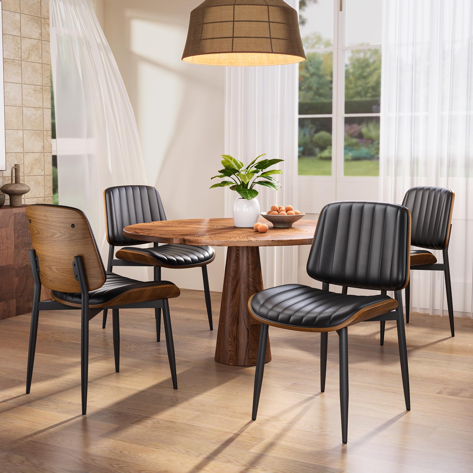 Yafiti Dining Chairs Set Of 4, Fsc Certified Mid Century Modern Dining Room Kitchen Chairs, Upholstered Pu Leather Vertical Stri