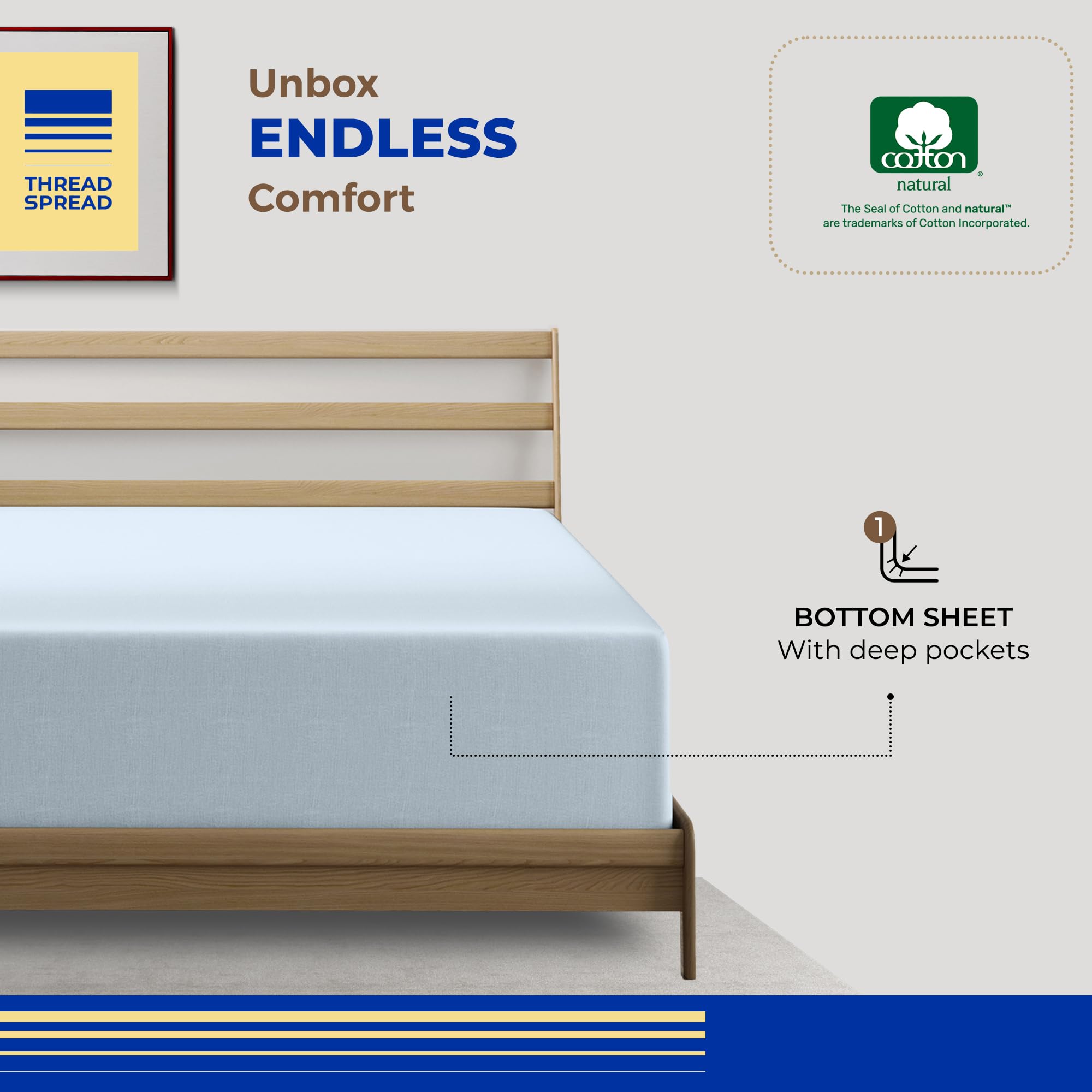 Thread Spread Luxury Egyptian Cotton California King Fitted Sheet Only - 1000 Thread Count Cal King Sheets Deep Pocket Fitted, Soft Sateen Weave Bottom Sheet - Fits Upto 18' Deep Mattress - Light Blue