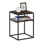 Furinno Simplistic End Side Night Stand/Bedside Table With Stainless Steel Tubes, Stackable Metal Frame, Columbia Walnut
