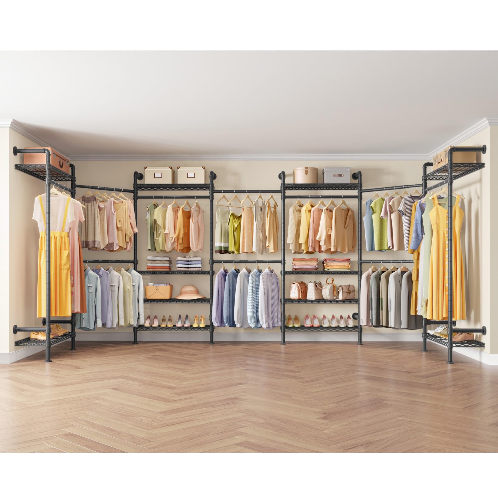 Timate U3 U Shape Garment Rack Heavy Duty Clothes Rack for Hanging Clothes, Expandable Industrial Pipe Clothing Rack Wall Mounte