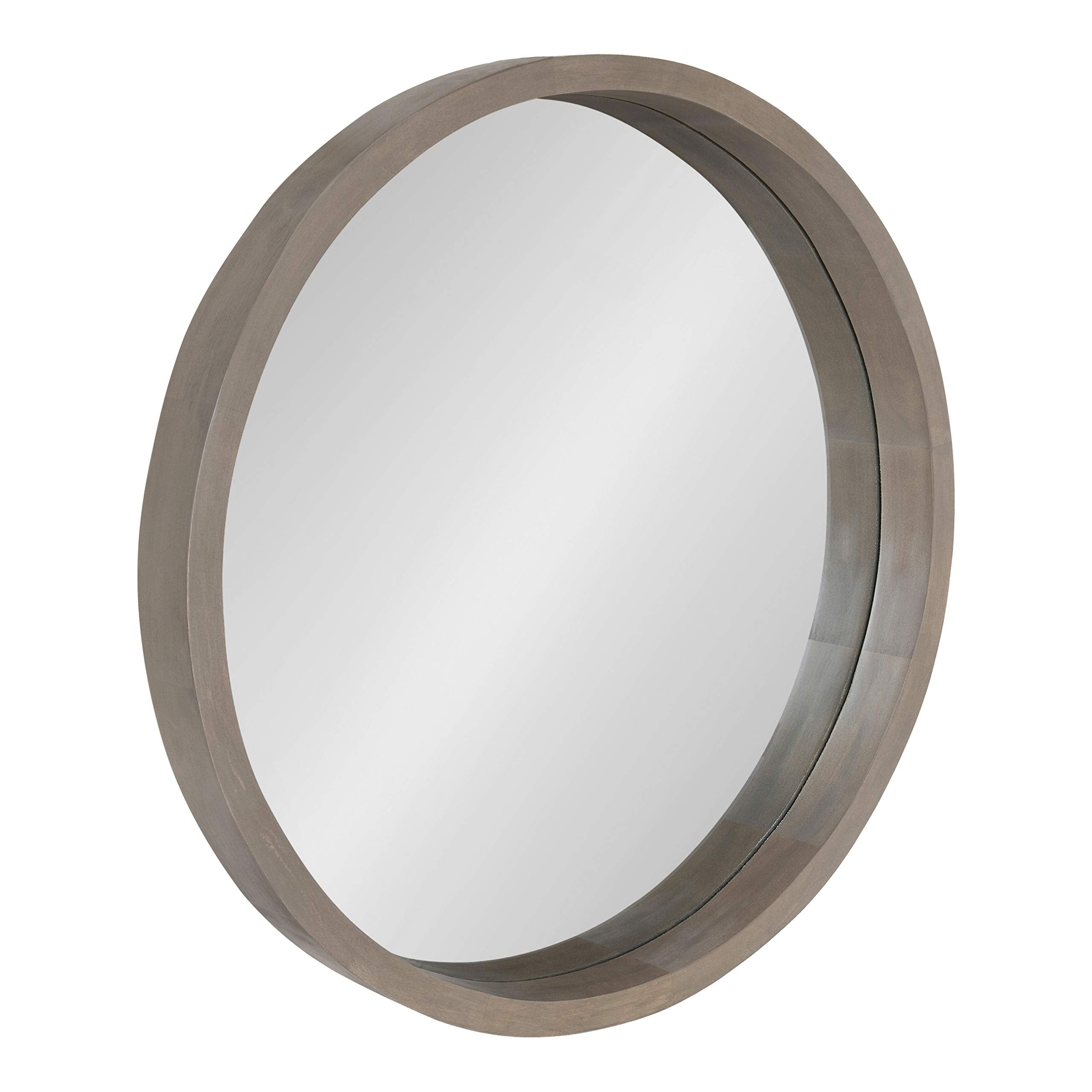 Kate and Laurel Hutton Round Decorative Modern Wood Frame Wall Mirror, 22 Inch Diameter, Graywash Finish