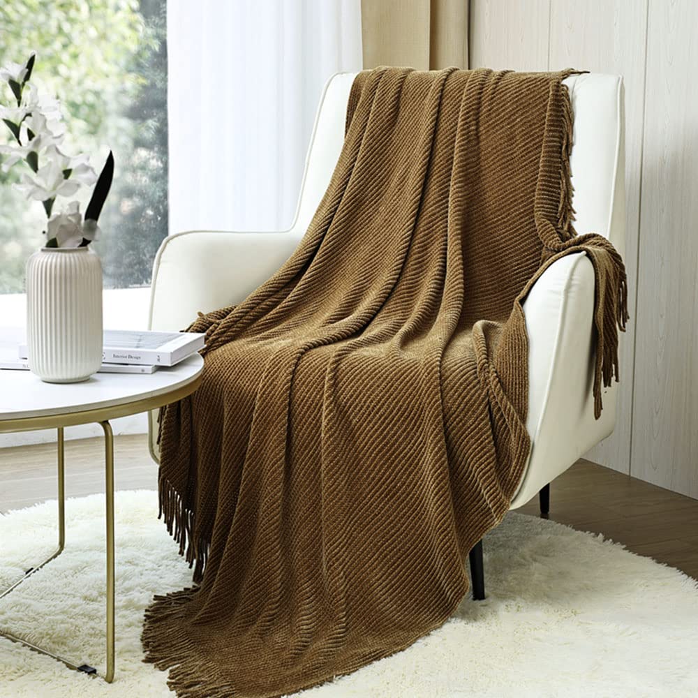 Crevent Boho Chenille Throw Blanket For Couch Sofa Chair Bed Home Decoration, Super Soft Warm Cozy Knit Blanket For All Season (