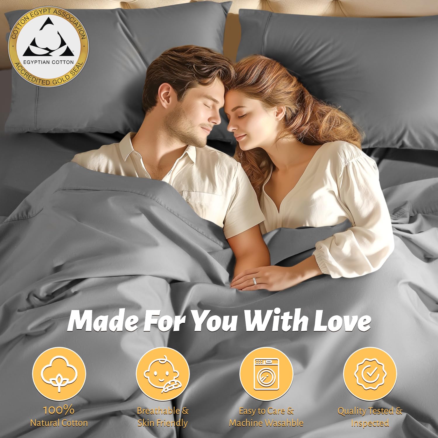 Shilucheng 100% Egyptian Cotton Sheets Set - 1000 Thread Count,Luxury Cotton Bed Sheets,Breathable & Cooling Bedding And Pillow Cases, 16 Inch Deep Pocket - 4 Piece (California King, Grey)