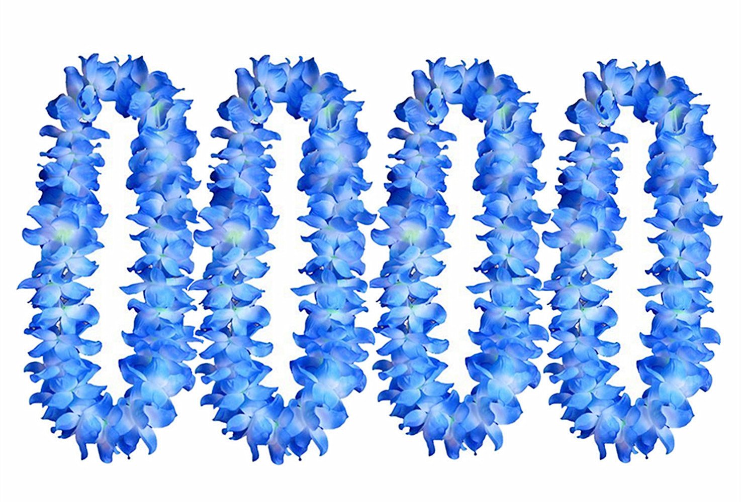 ALIMITOPIA Hawaiian Hula Leis Dance Wreath Garland Artificial Flowers Fabric Neck Loop for Luau Party Costumes (Blue;4pcs)