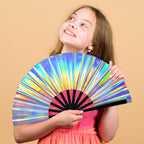 Dmjuncong Folding Hand Rave Fan,Clack Handheld Fan,Holographic Laser Colors Hand Fan,For Festivals,Rainbow Outfits,Disco Party,H