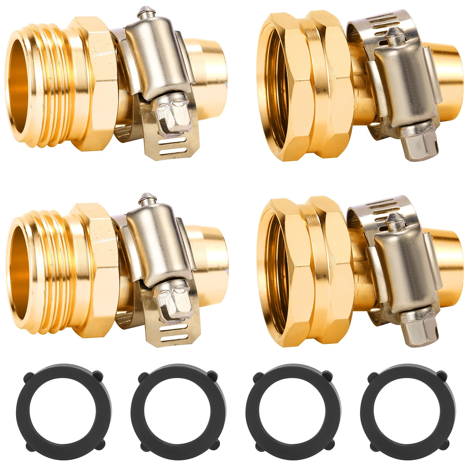 Sanpaint Garden Hose Repair Connector With Clamps, Fit For 3/4' Or 5/8' Garden Hose Fitting, 2 Set