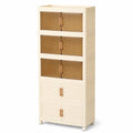 ROOM127 5Tier 190QT Foldable Storage Bins with Lids and Wheels, Stackable Plastic Organizer Boxes with 3 Amber ClearDoor Tiers