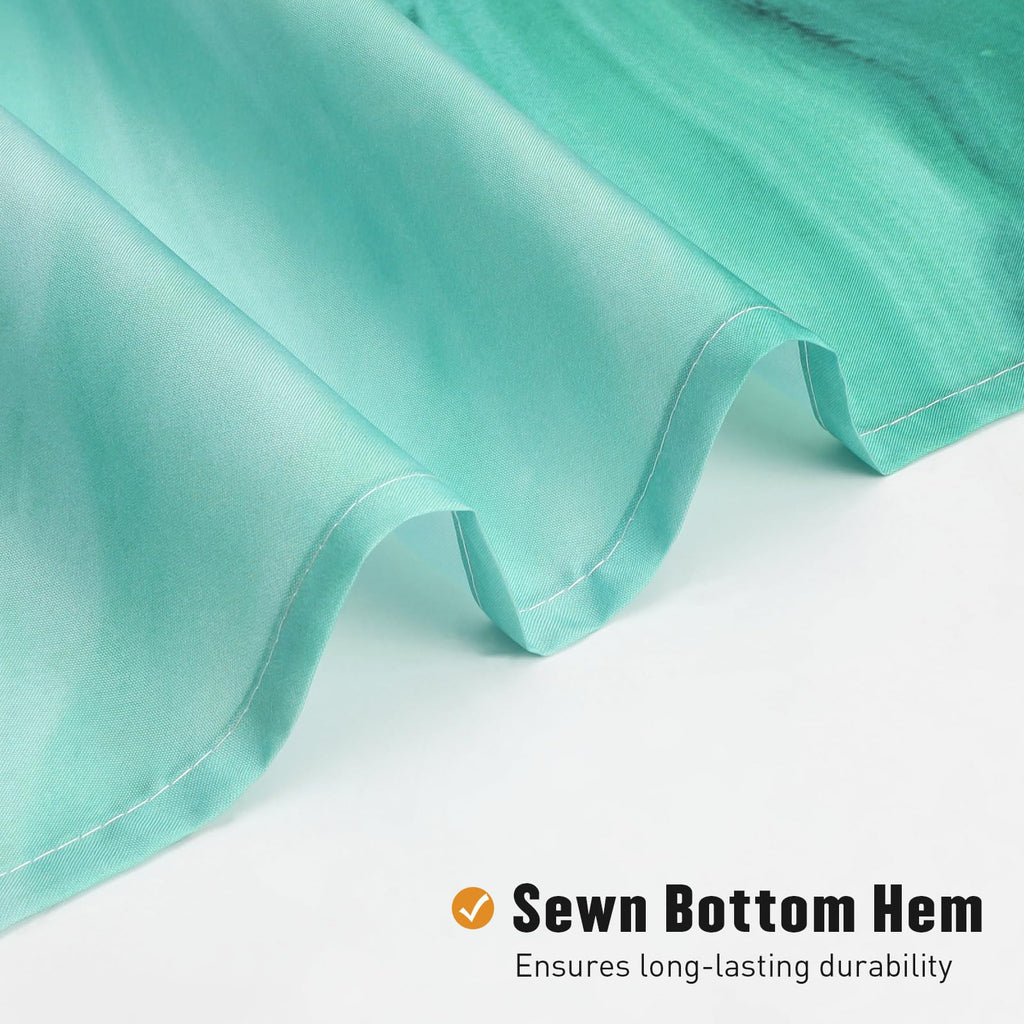 Mitovilla Teal Blue Marble Shower Curtain, Abstract Ombre Fabric Shower Curtains For Modern Bathroom Decor, Turquoise Green Luxu