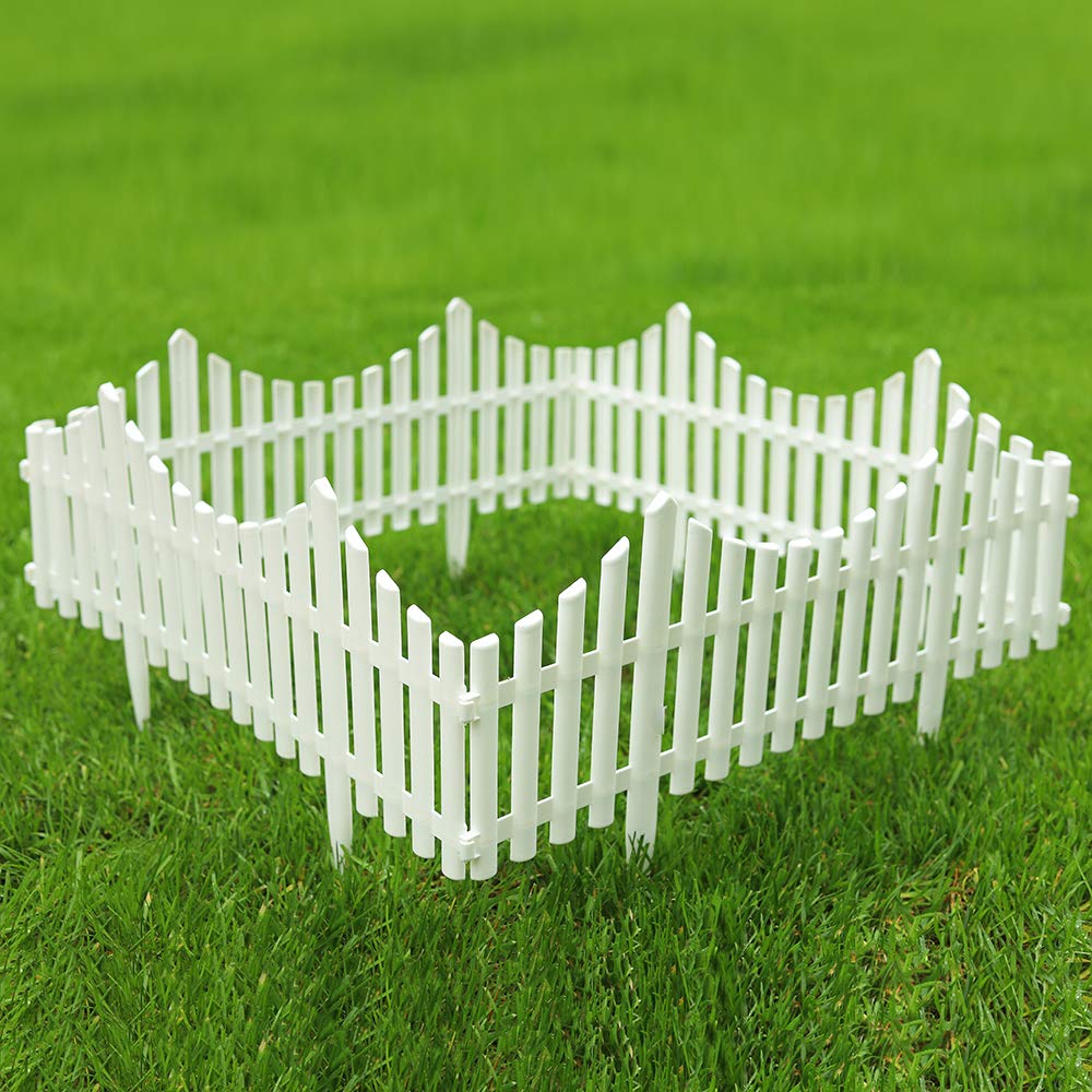 Sungmor Plastic White Edging Garden Picket Fence - Grass Lawn Flowerbed Plant Borders - Decorative Landscape Path Panels - 13In