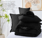 Cozylux King Seersucker Comforter Set With Black Bed In A Bag 7-Pieces All Season Bedding With Comforter, Pillow Sham, Flat Sheet, Fitted Sheet, Pillowcase