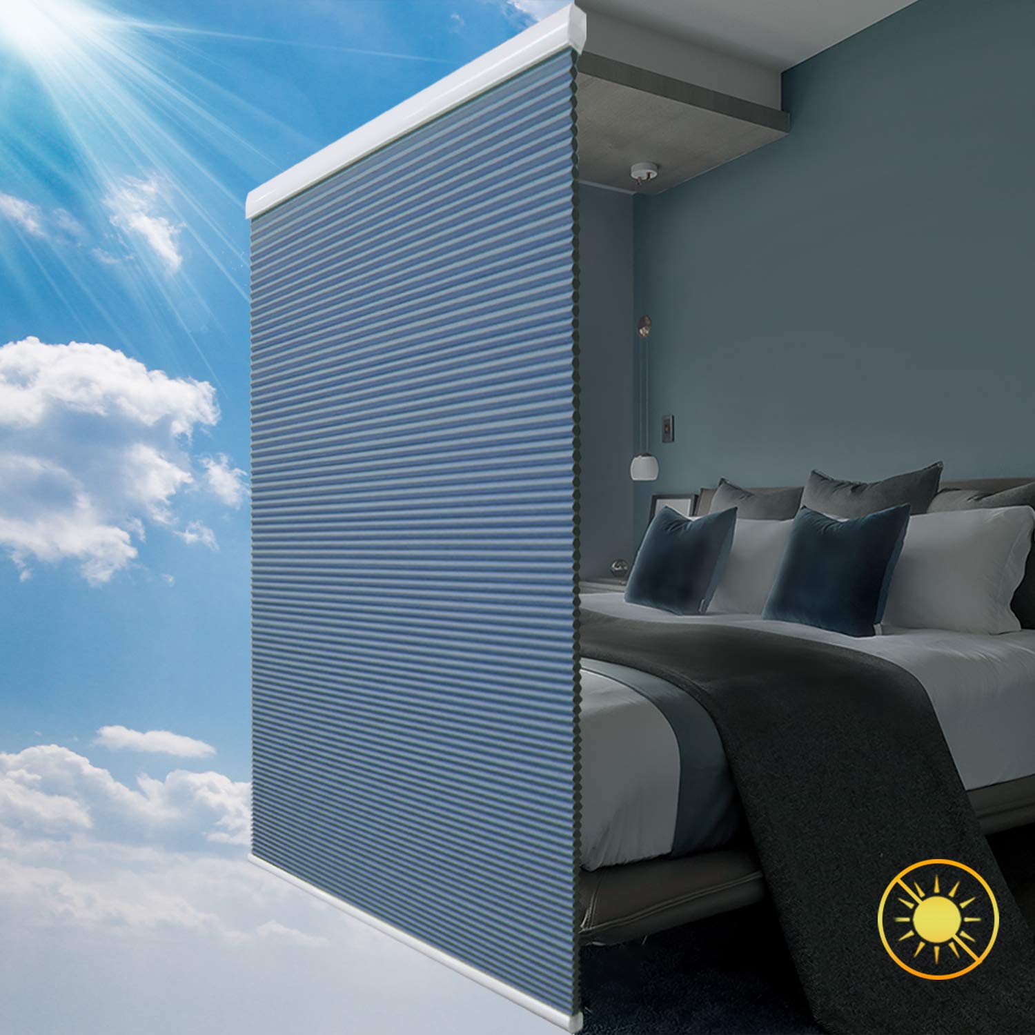 Blackout Shades, Room Darkening Honeycomb Blinds, Cordless Lift System, 24'' Wide X 64'' Wide, Ocean Blue(Blackout)