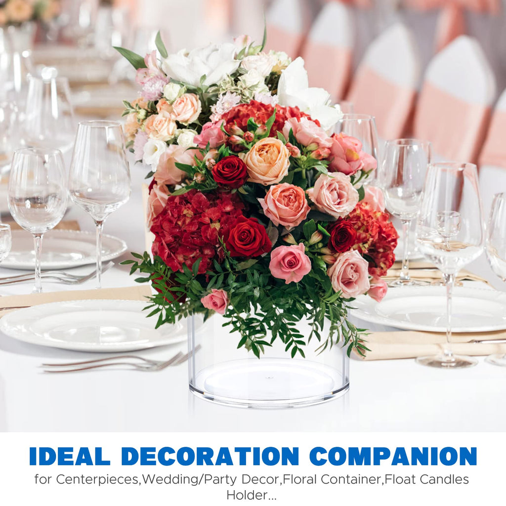 Jyps Clear Vase Set Of 3, Polycarbonate, Round, Transparent, Wide Mouth, 6 Inches, Ideal For Wedding Decor, Flowers, Bedroom, Li