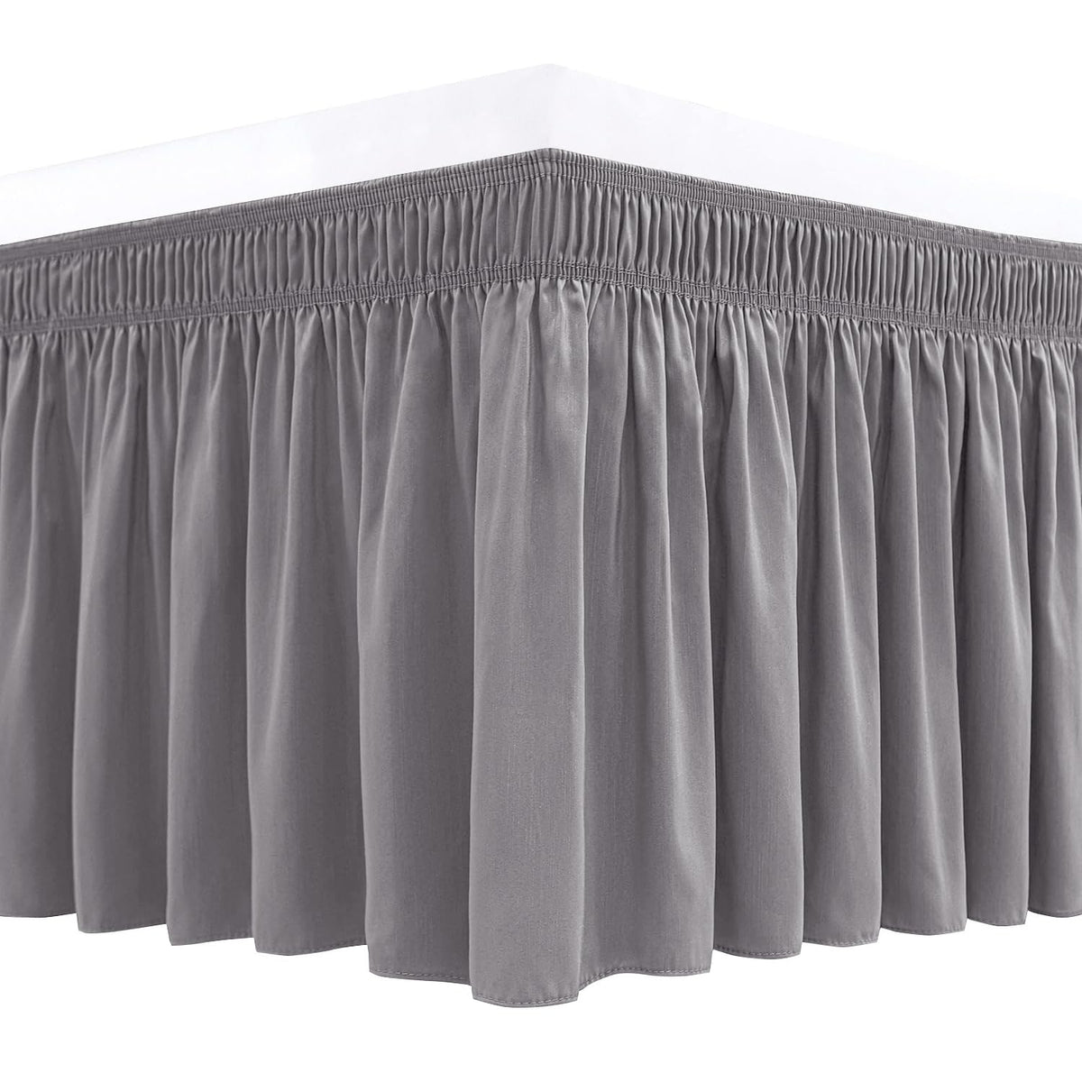 Biscaynebay Wrap Around Bed Skirts For King & Cal King Beds 17' Long Drop, Silver Grey Elastic Dust Ruffles Easy Fit Wrinkle &