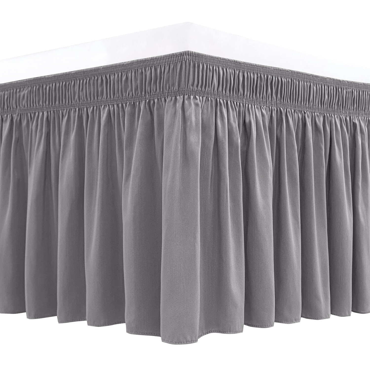 Biscaynebay Wrap Around Bed Skirts For Full & Full Xl Beds Extra Long Drop Of 25', Silver Grey Adjustable Elastic Dust Ruffles