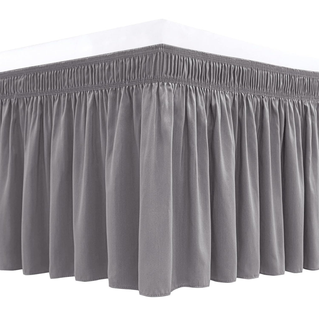 Biscaynebay Wrap Around Bed Skirts For King & Cal King Beds 19' Long Drop, Silver Grey Adjustable Elastic Dust Ruffles Easy Fit
