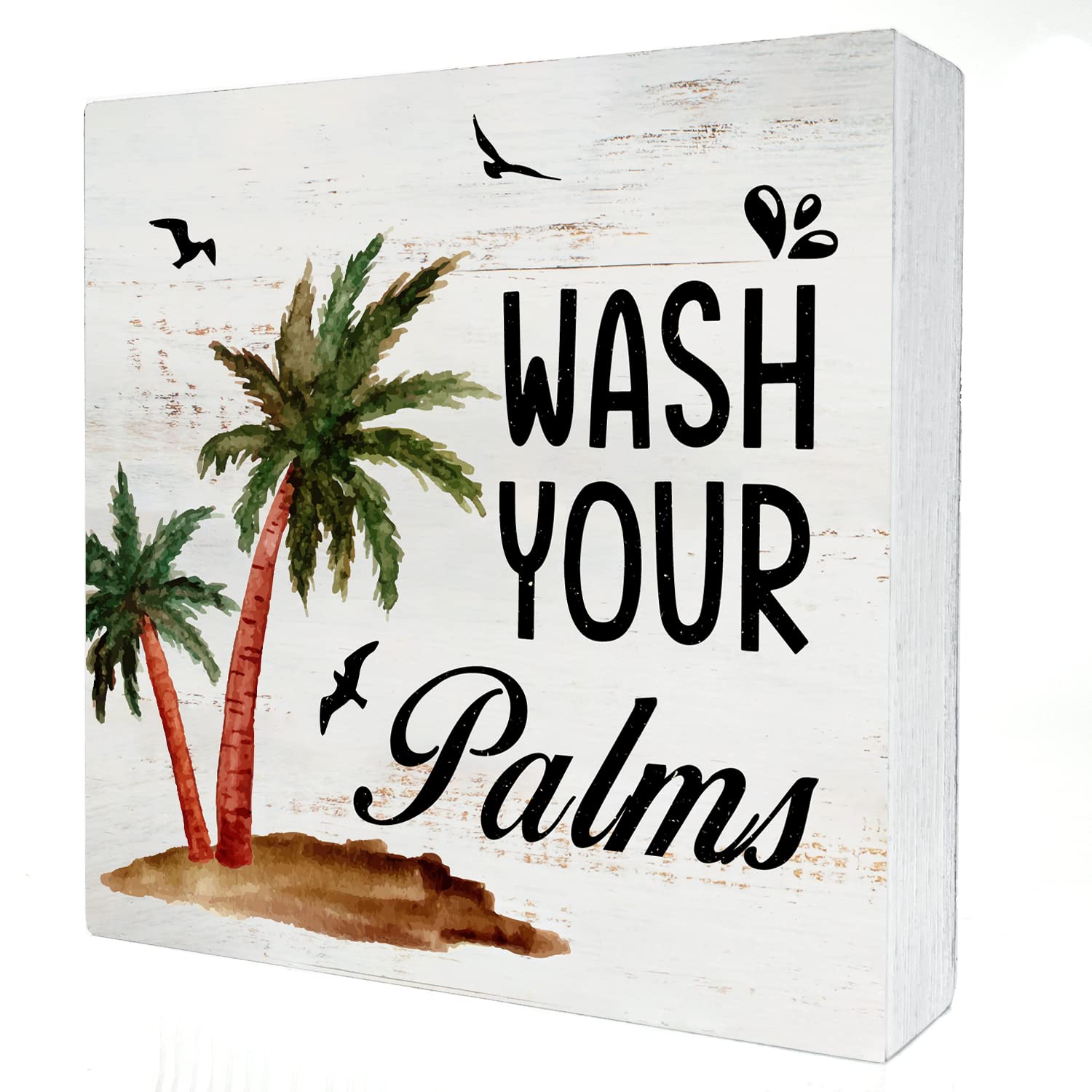 Wash Your Palms Wood Box Sign Home Decor Rustic Bathroom Quote Wooden Box Sign Block Plaque for Wall Tabletop Desk Home Bathroom