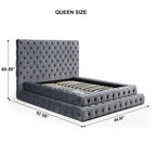Better Home Products Eleonora Velvet Queen Bed - Luxurious Upholstered Design with Deep Button Tufting in Gray (Gray, Queen)