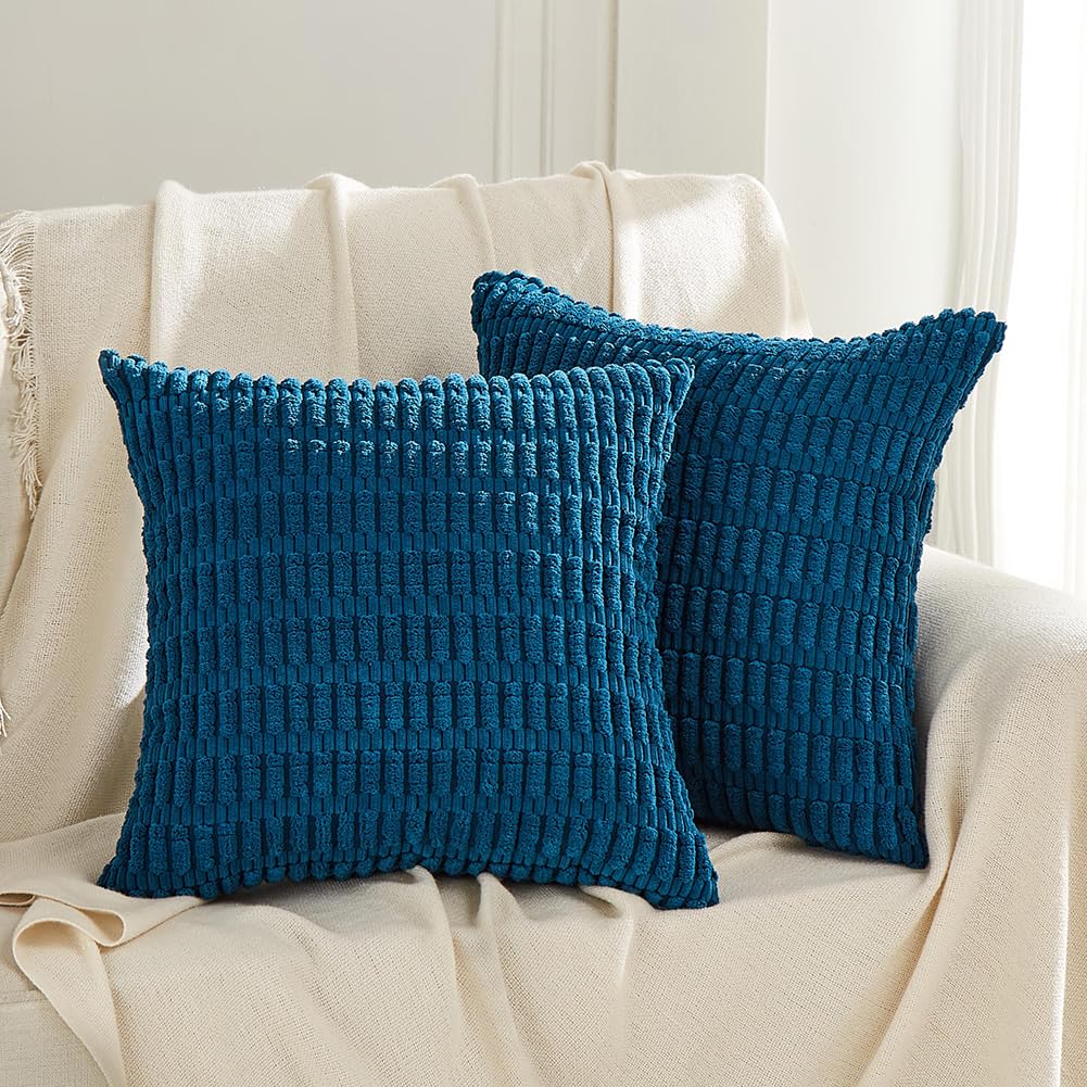 Fancy Homi 2 Packs Teal Decorative Throw Pillow Covers 18X18 Inch For Living Room Couch Bed Sofa, Rustic Farmhouse Boho Home Dec