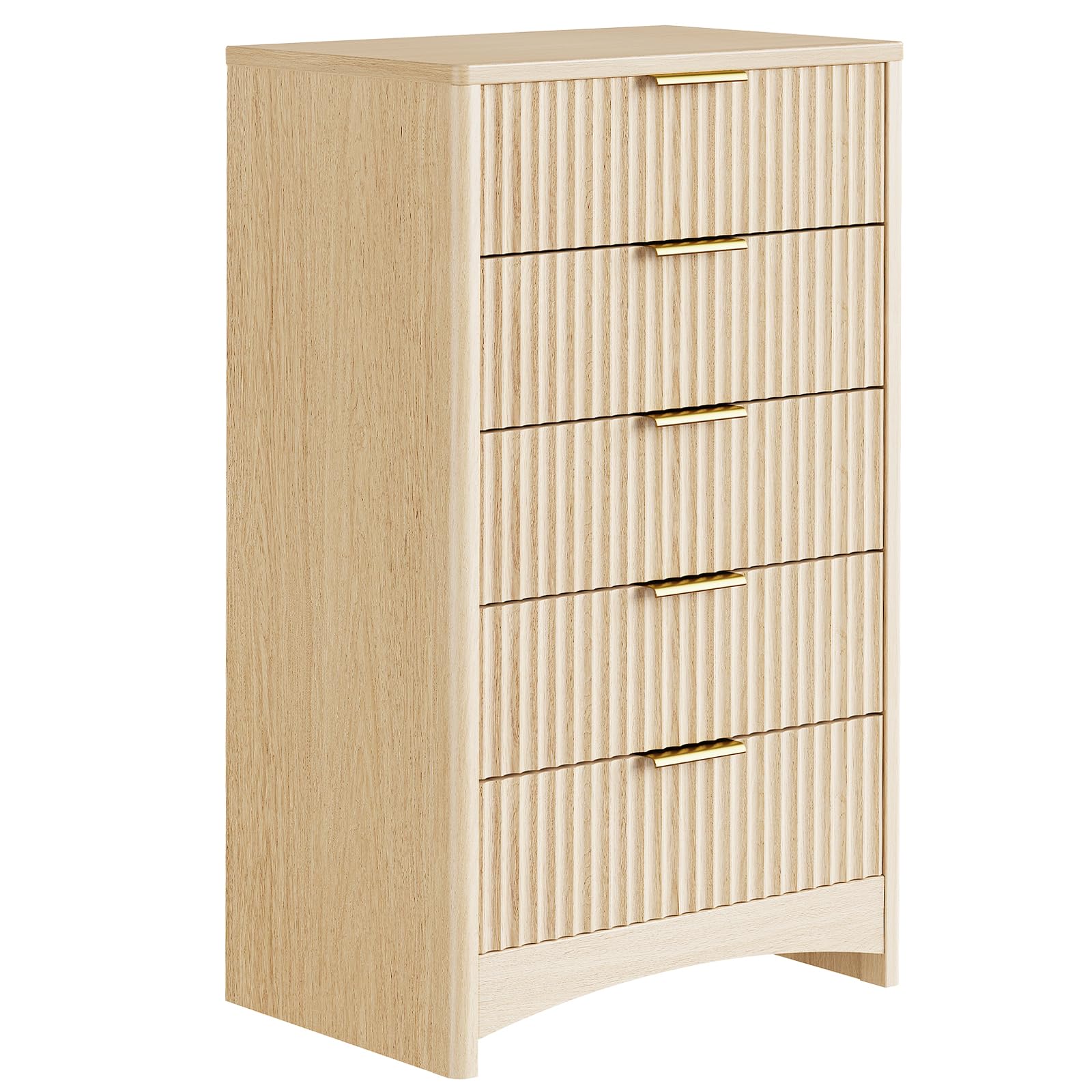 Pipishell Fluted 5 Drawers Dresser for Bedroom, 30 Wooden Drawers with Metal Handle, Dressers with Round Edge Design, Wood Close