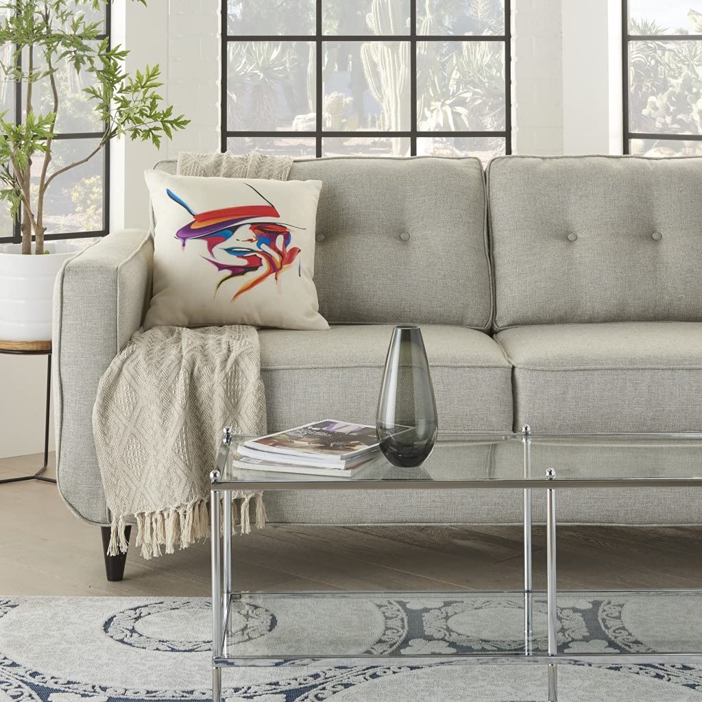 HomeRoots Multicolor 100% Cotton Contemporary Girl with Hat Throw Pillow