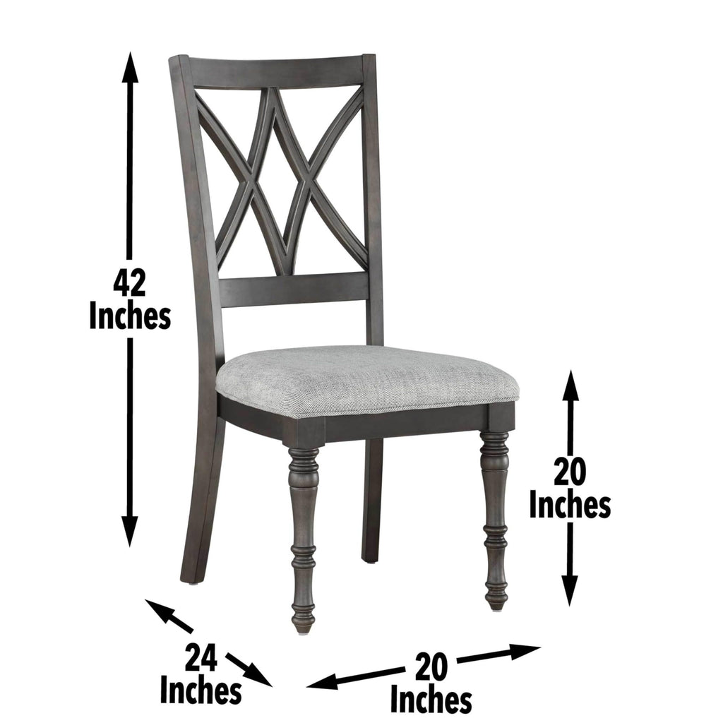 Steve Silver Furniture Linnett Dining Modern Twist, Set of 2 Side Chairs, Upholstered, Traditional Styling, Asian Hardwood Solids, Web Back Chairs, 19.5" L x 23.5" W x 42" H, Grey, Brown