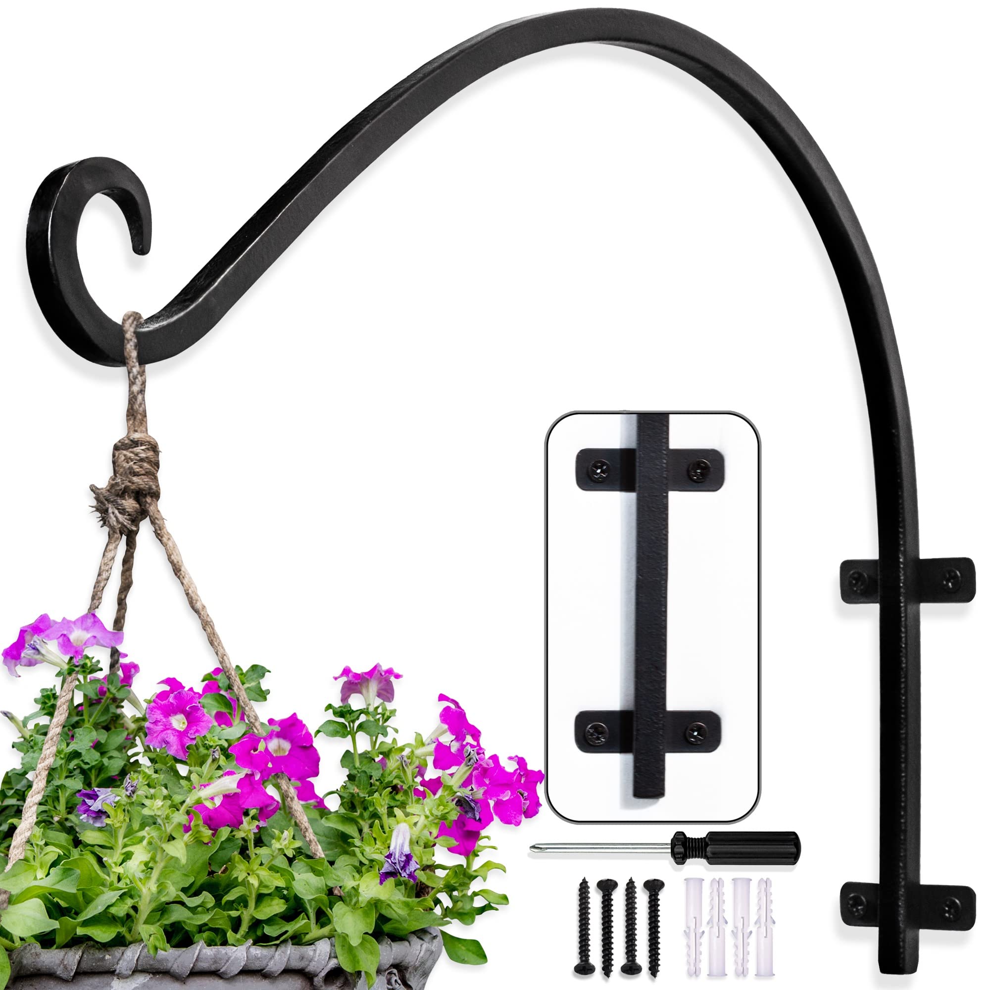 Ajart Plant Hanger Bracket Outdoor: 16-Inch Metal Bird Feeder Wall Hook - Heavy Duty Plant Hanger Hooks For Hanging Flower Baske