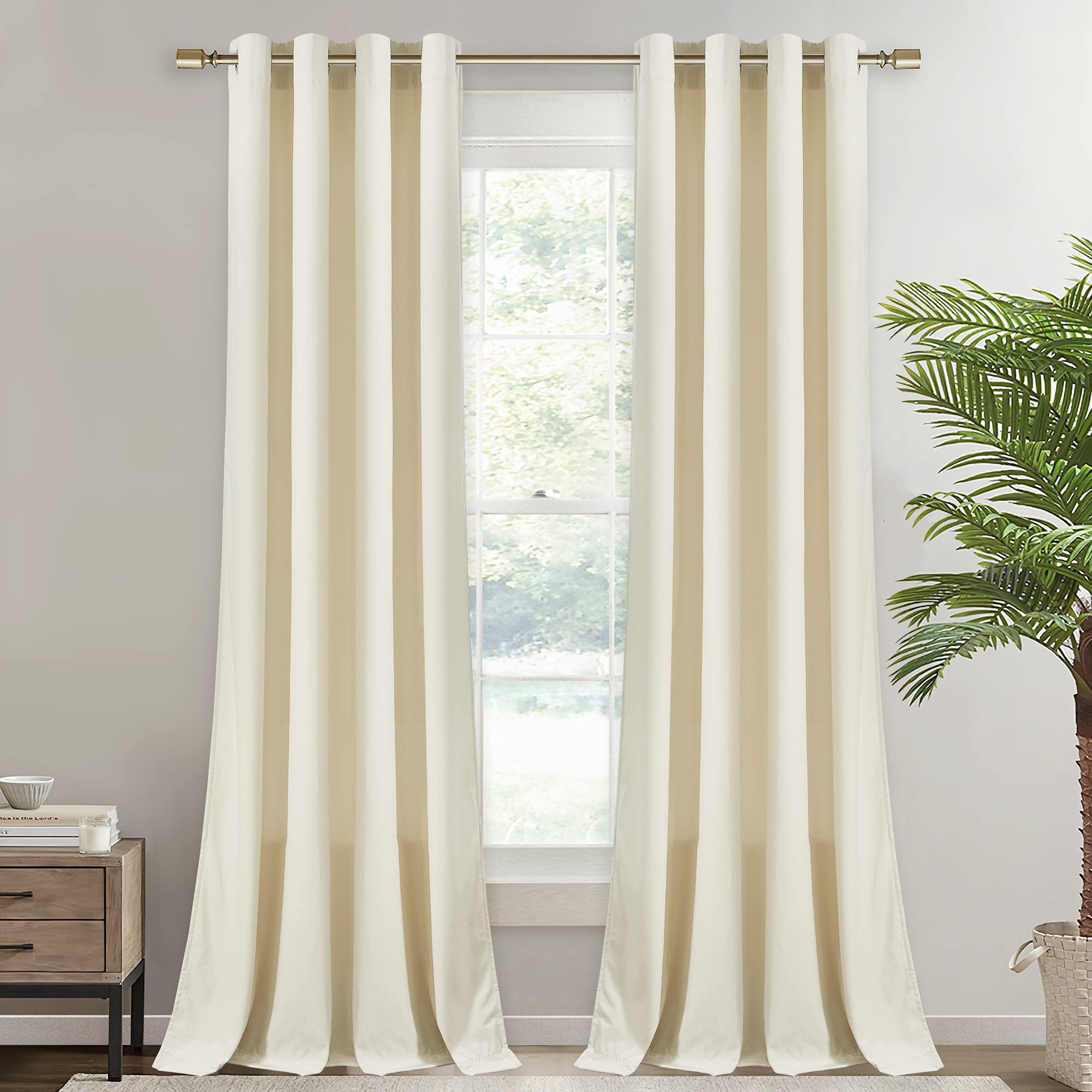 Stangh Cream White Velvet Drapes - Half Blackout Extra Long Curtains For Sliding Door Thick Texture Thermal Privacy Grommet Curt