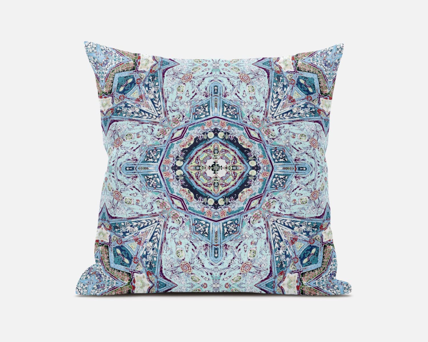 HomeRoots 20â€ Light Blue Boho Flower Zippered Suede Throw Pillow