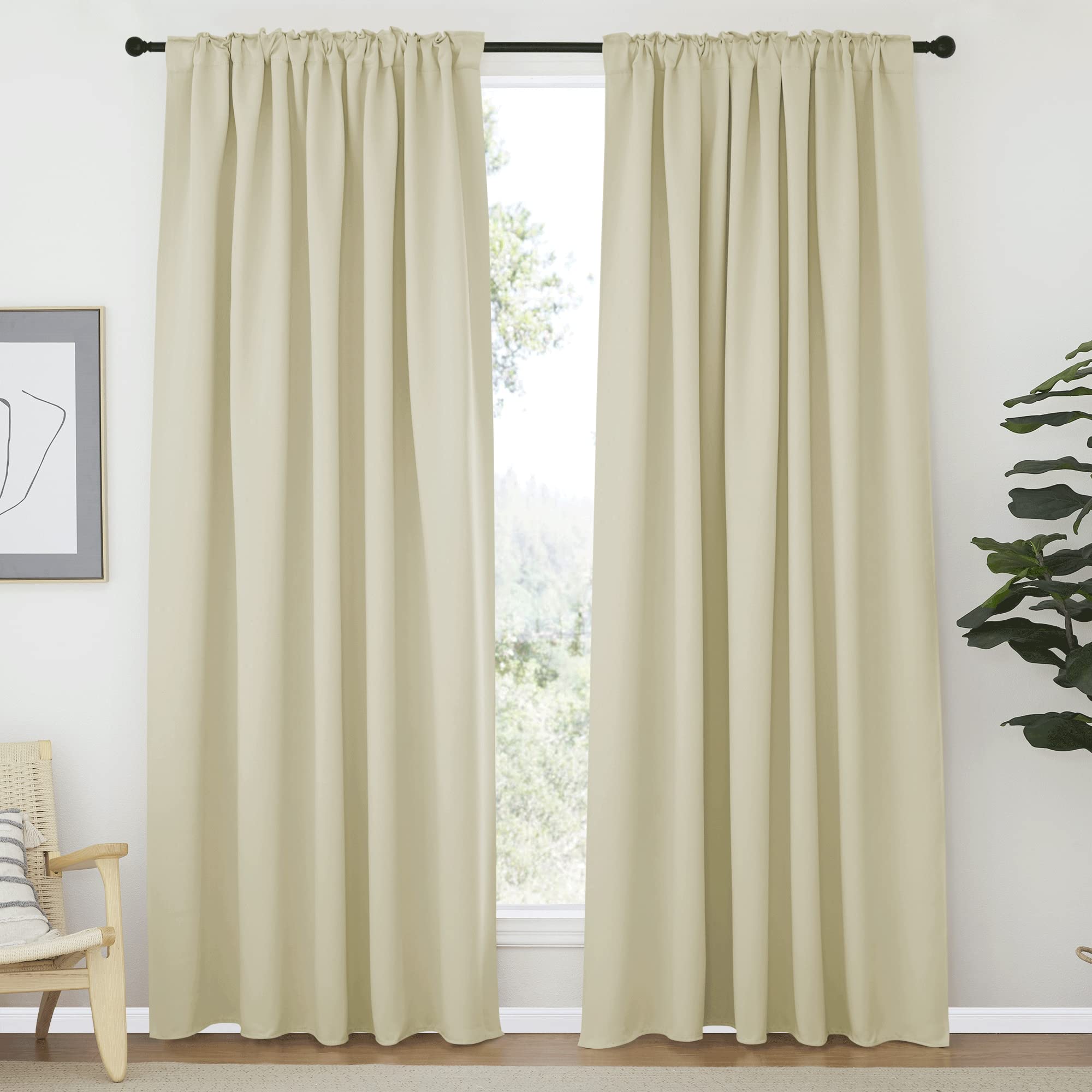 Nicetown Room Darkening Curtains For Living Room, Rod Pocket & Back Tab Window Curtains, Eatra Long Drape Panels For Office (Beige, 70' W X 84' L Per Panel, 2 Pcs)