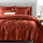 Treely 6 Piece Satin Sheets Queen Size Silky Smooth Orange Rust Satin Sheet Set With Deep Pocket, Satin Fitted Sheet, Flat Sheet