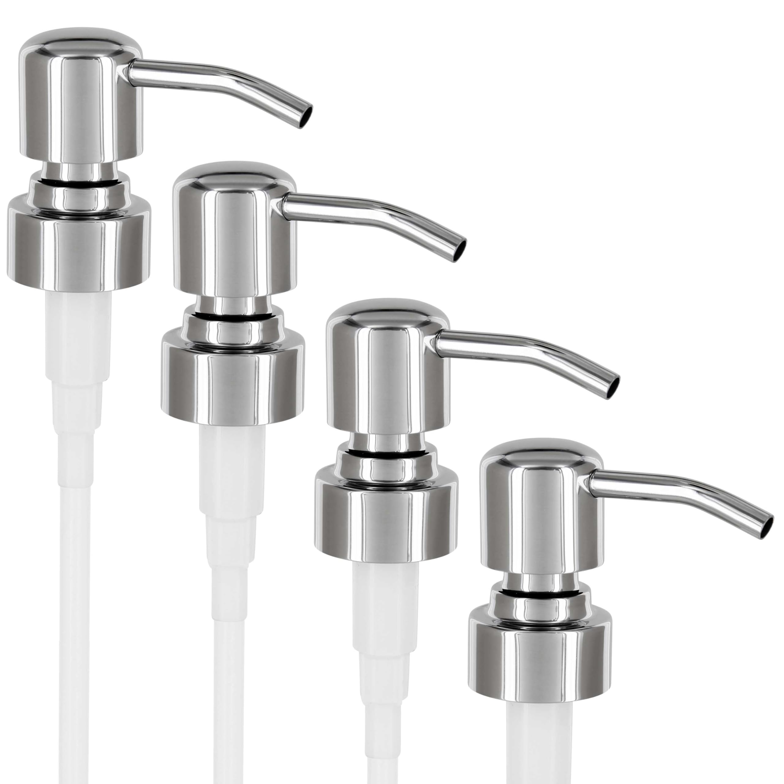 ALTGLAS Four Pack - 4X Stainless Steel Soap Dispenser Pump 'Zagreb' as Replacement for Liquid Hand Soap Bottles (Silver Chrome) 
