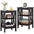 VECELO Modern Nightstands X-Design Side End Table Night Stand with Storage Shelf for Bedroom,Living Room,Set of 2 (Black A2)