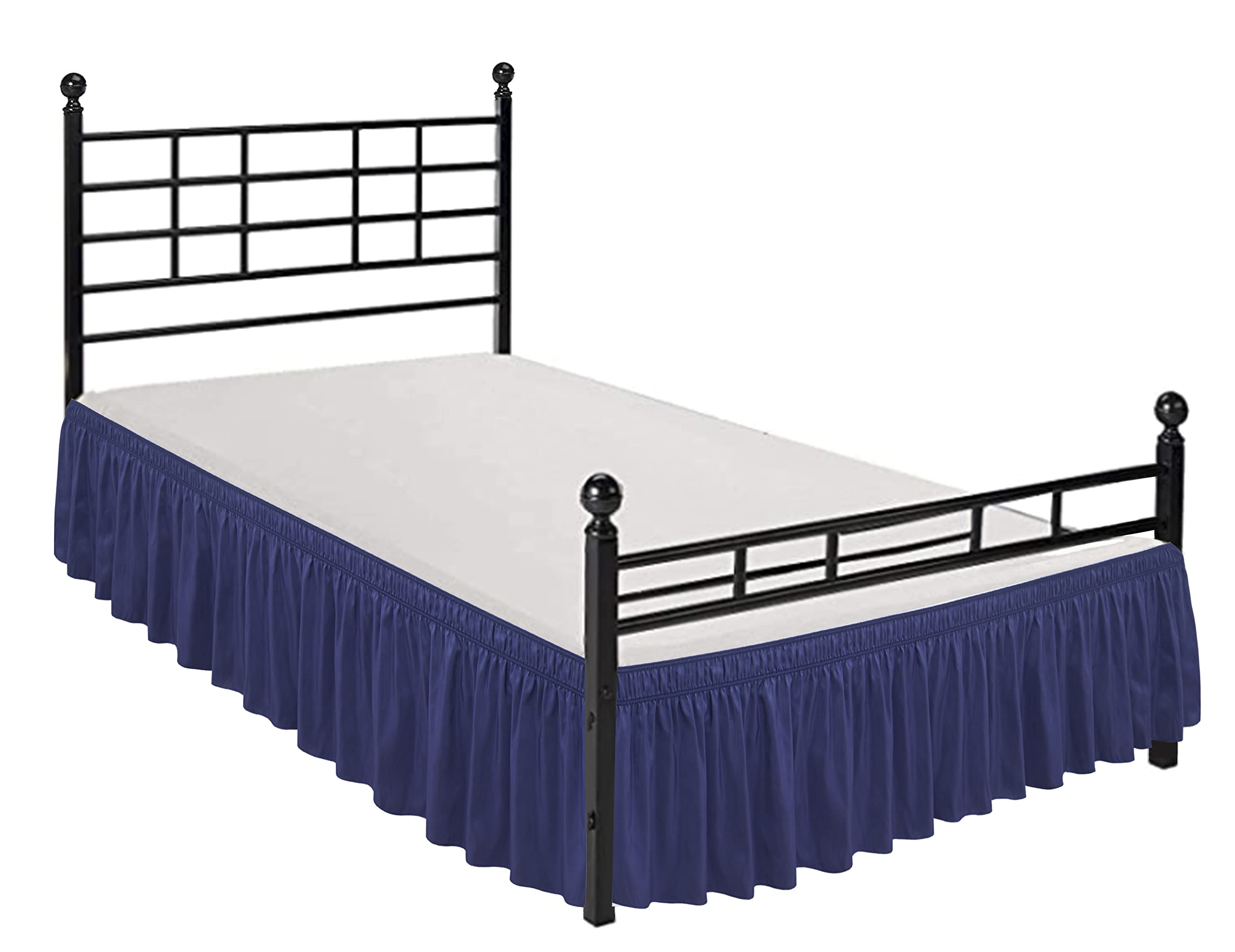 Biscaynebay Wrap Around Bed Skirts With Split Corners For Queen Beds 18' Drop, Navy Elastic Dust Ruffles Easy Fit Wrinkle & Fade Resistant Silky Luxurious Fabric Solid Machine Washable