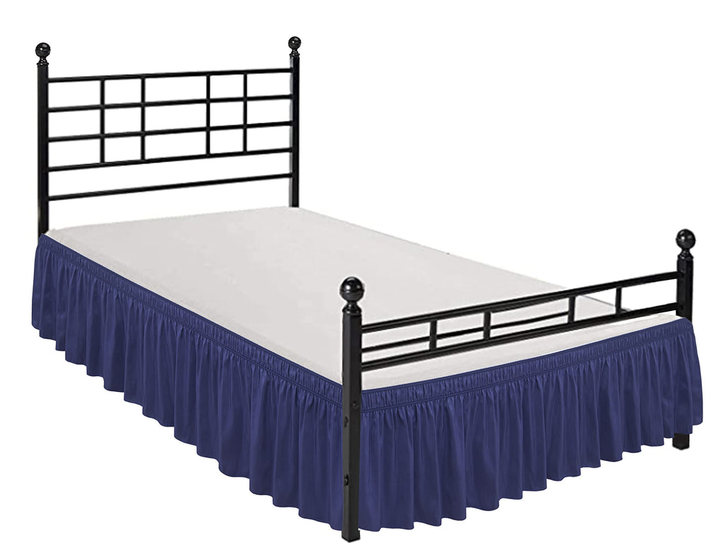 Biscaynebay Wrap Around Bed Skirts With Split Corners For Queen Beds 17' Drop, Navy Elastic Dust Ruffles Easy Fit Wrinkle & Fade Resistant Silky Luxurious Fabric Solid Machine Washable