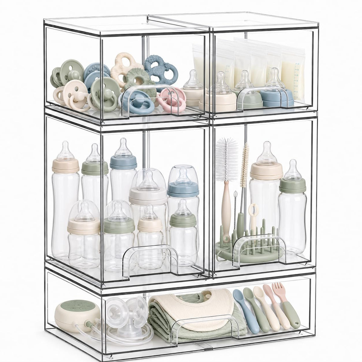 Baby Bottle Organizer, 3Tier Acrylic Storage Organizer for Baby Bottle, 5 Packs of Clear Plastic Bottle Drawer Organizers for K