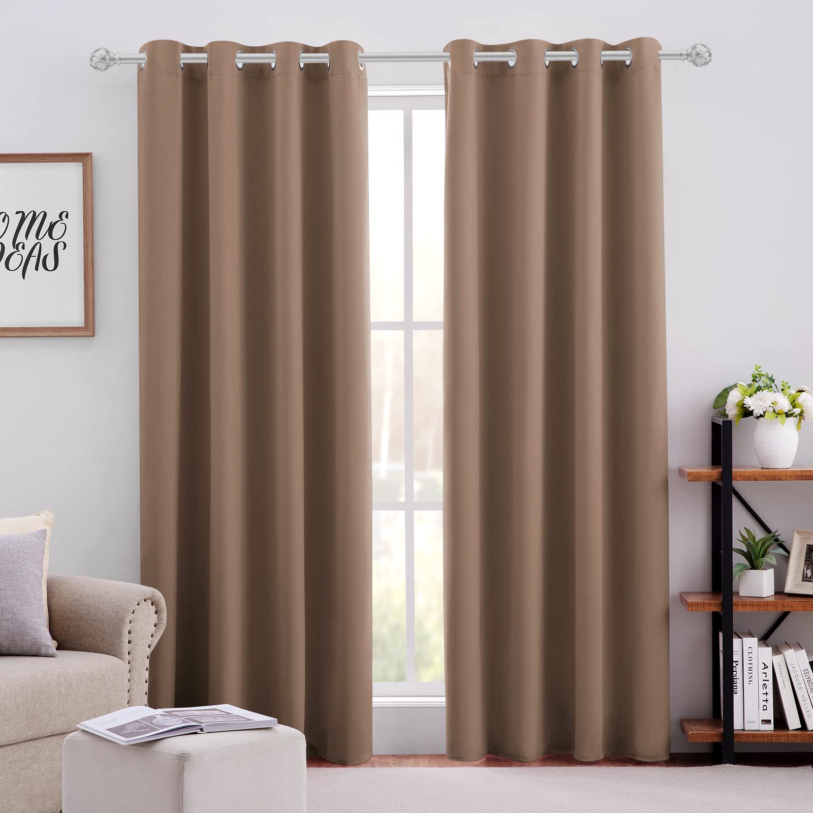 Homeideas Blackout Curtains For Bedroom 52 X 84 Inch Long 2 Panels Set Cappuccino Room Darkening Curtains/Drapes, Thermal Gromme