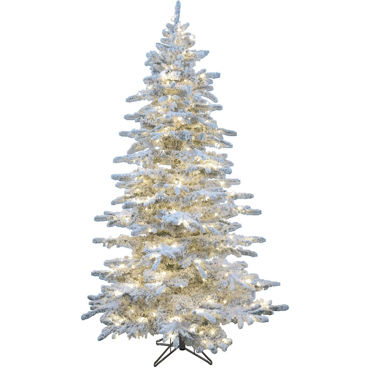 Christmas Time 6.5-Ft Silverado Pine White Flocked Slim Artificial Christmas Tree With Ez Connect Warm White Led Lights | Realistic Foliage | Stand Included | Foldable | Xmas Decor | Ct-Sv065-Ledfl