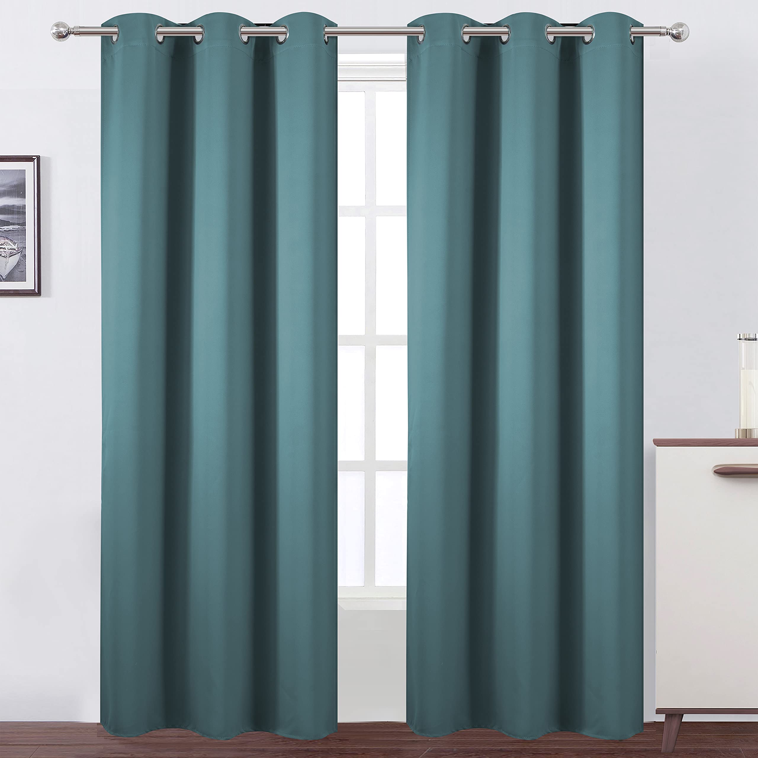 Lemomo Sea Teal Thermal Blackout Curtains/38 X 84 Inch/Set Of 2 Panels Room Darkening Curtains For Bedroom