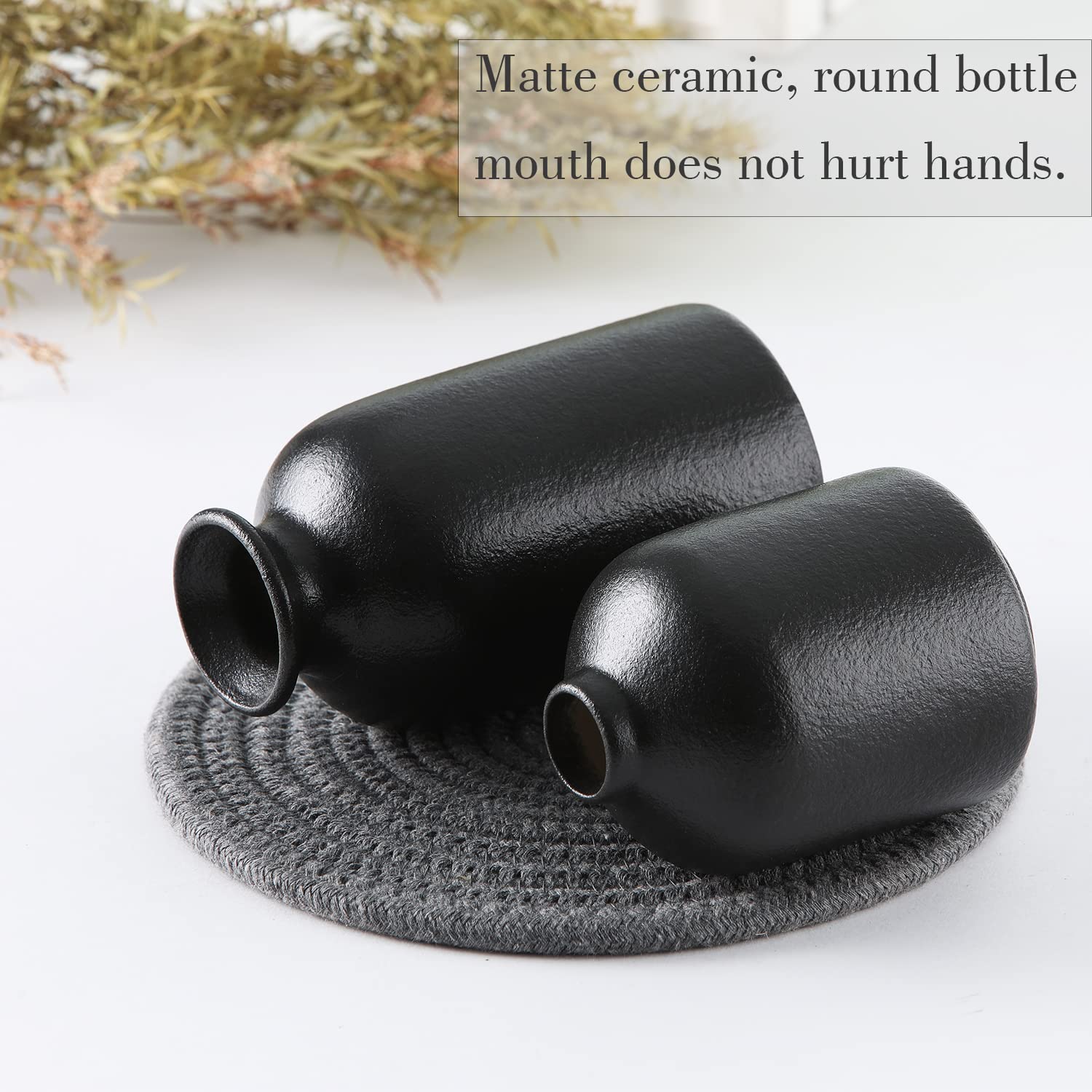 Cemabt Black Ceramic Vase Set-3 Small Flower Vases For Decor,Modern Boho Farmhouse Home Decor,Decorative Vase For Pampas Grass&D