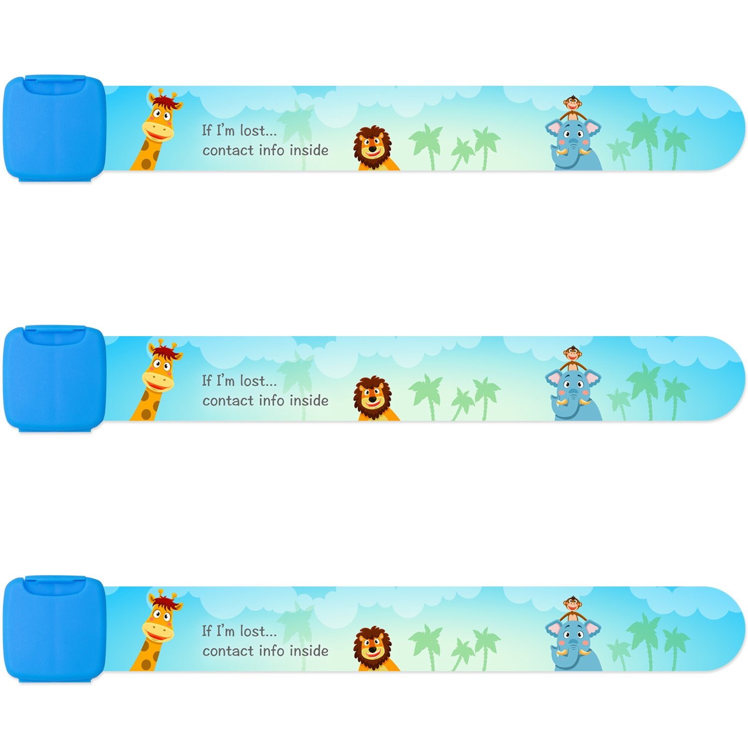 Reusable Child Safety Id Wristbands, Waterproof Adjustable Travel Id Band For Kids, One Size Fits All, Blue, Pack Of 3