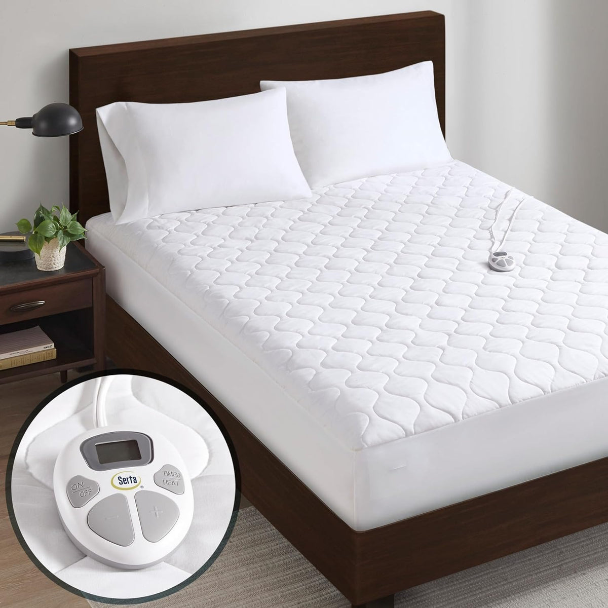 Serta Heated Mattress Pad Full Size - Electric Mattress Pad, 10 Heat Setting Controller, Auto Shut Off Timer, Deep Elastic Pocke