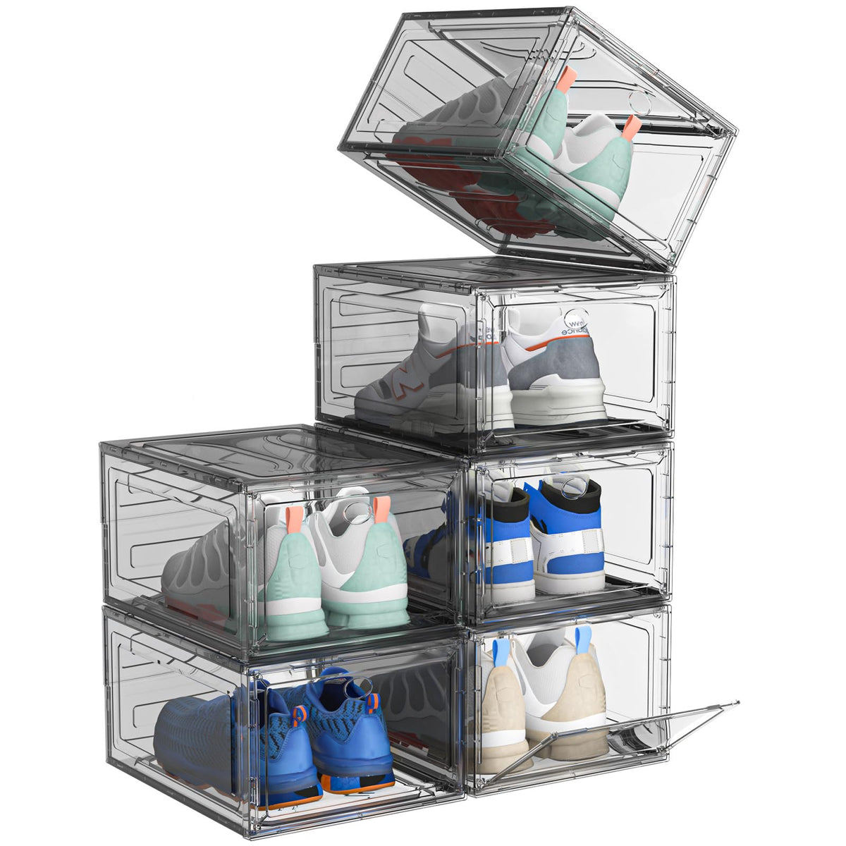 Arstpeoe Upgrade Harder Solid Plastic Shoe Organizer With Magnetic Front Door, 12 Pack Shoe Boxes Clear Stackable, Sneaker Storage For Closet, Shoe Display Case, Black