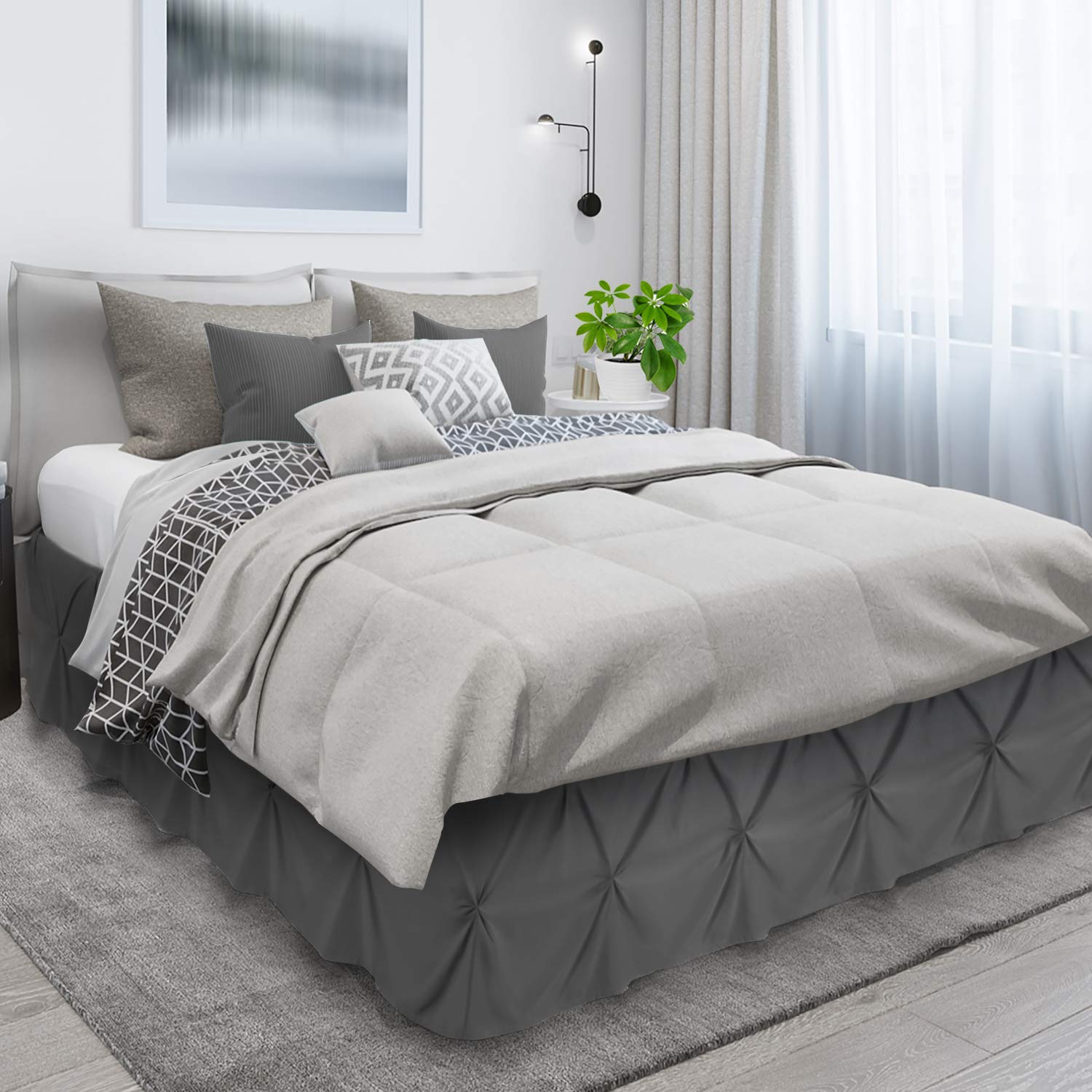 Nestl Grey Bed Skirt Full Size, Pinch Pleat Full Bed Skirt, 14' Inch Drop Full Bedskirt, Hotel Quality Grey Bed Skirts, Premium Microfiber Bedskirt For Full Bed, Grey Full Bed Skirt