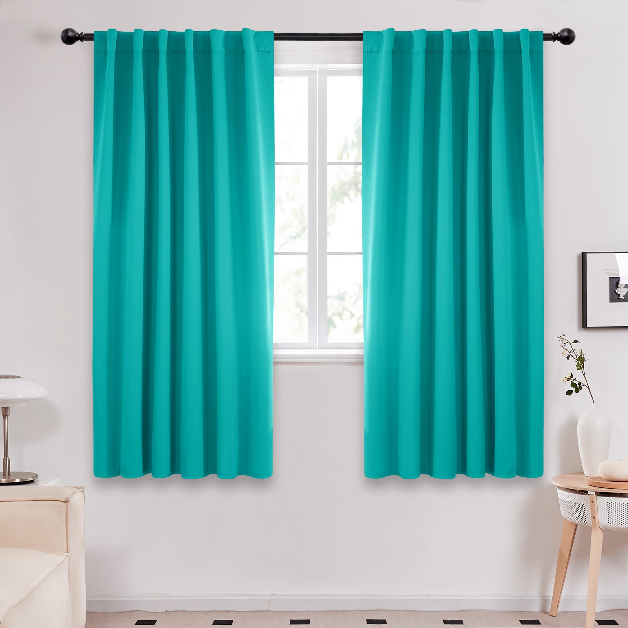 Deconovo Solid Back Tab And Rod Pocket Curtains, Room Darkening Window Curtains, Blackout Curtains For Living Room, 52X63 Inch,