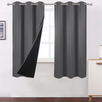 LEMOMO 100% Blackout Curtains 40 x 63 Inch/Grey Curtains 2 Panels with Black Liner/Double Layer Full Room Darkening Bedroom Curt
