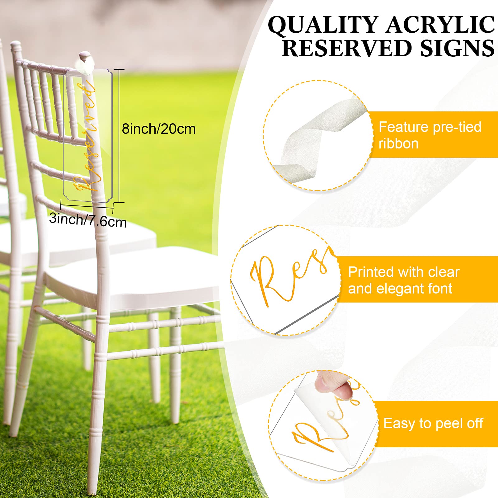 6 Pieces Reserved Signs For Wedding Chairs Acrylic Tag Reserved Signs Hanging Reserved Signs With Ribbon For Wedding Important E