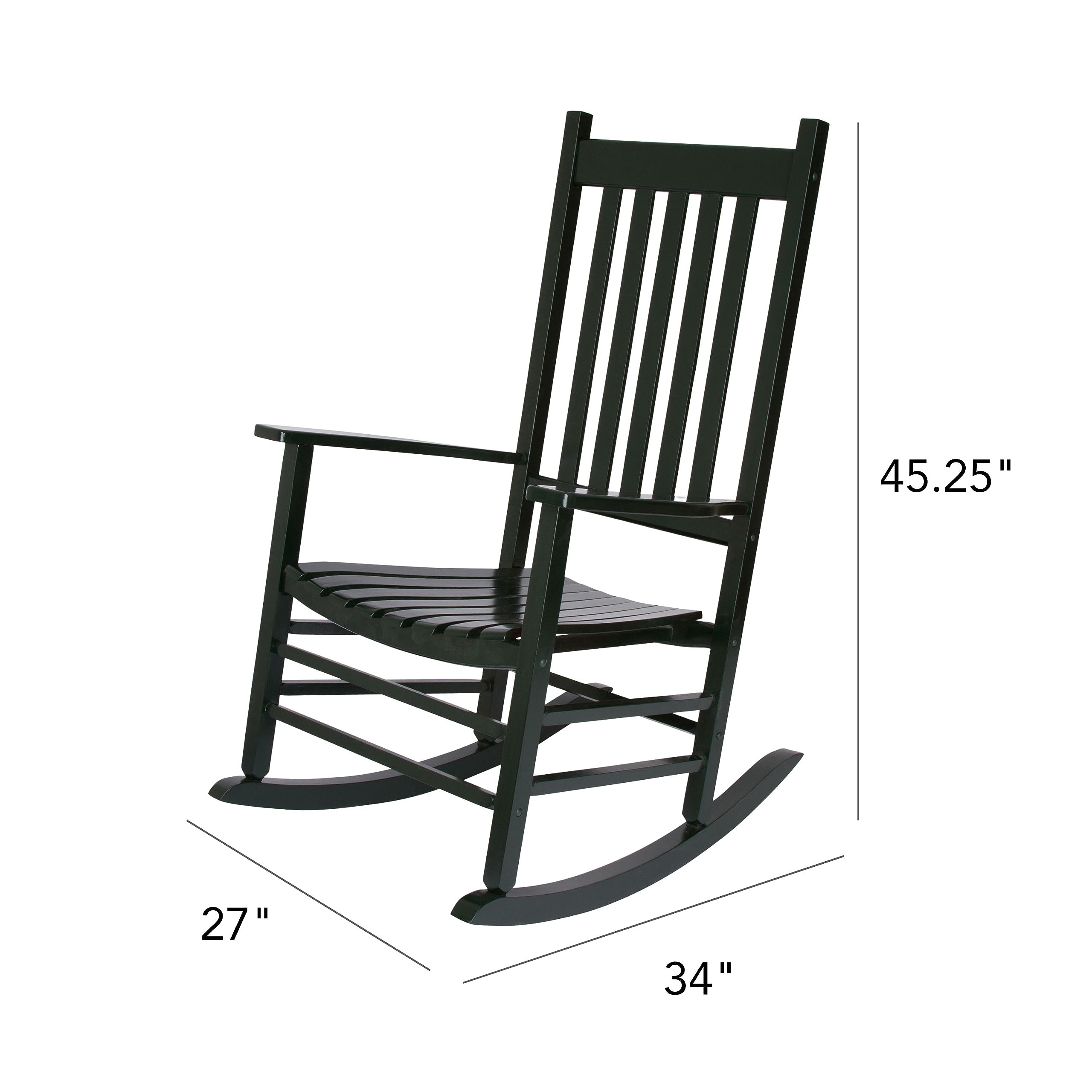 Shine Company Vermont Porch Rocker, High Back Wood Rocking Chair, Dark Green