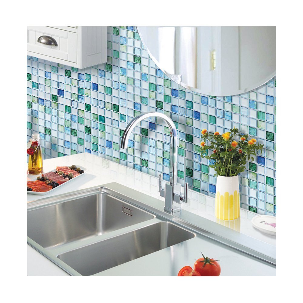 Beaustile Decorative Tile Stickers Peel Stick Backsplash Fire Retardant Tile Sheet (Sapphire Blue) (2pcs) (12.2 x 12.2)
