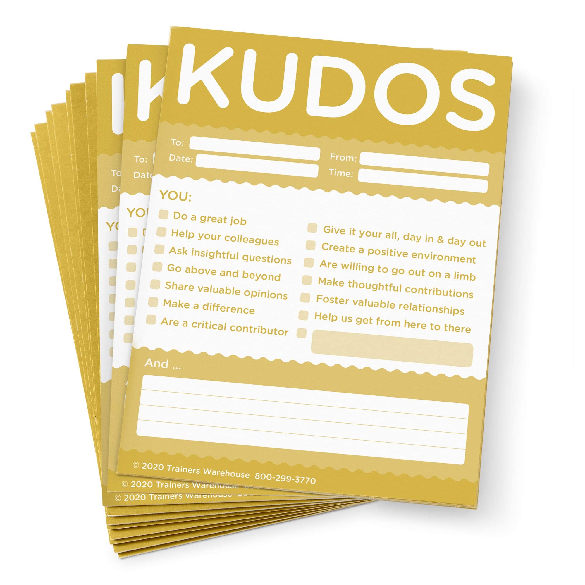 Trainers Warehouse Kudos For Teams Set Of 10 Note Pads (Gold) | Clever & Colorful - Recognize Large Or Small Contributions, & In